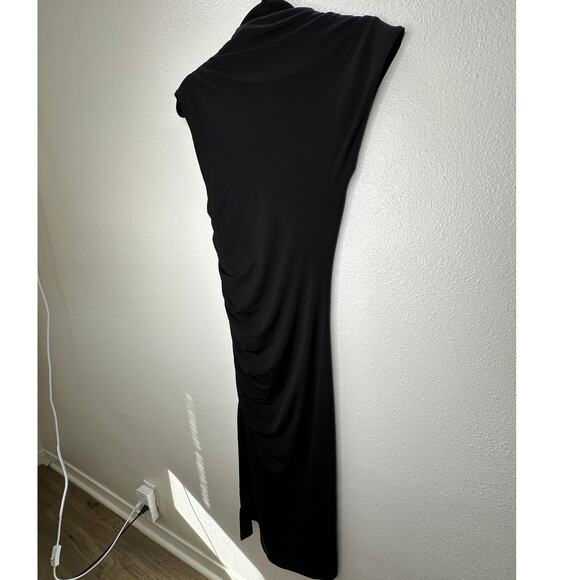 VICI Black Elisabeth Mock Neck Cap Sleeve Side Slit Ruched Midi Dress XS - Picture 11 of 15
